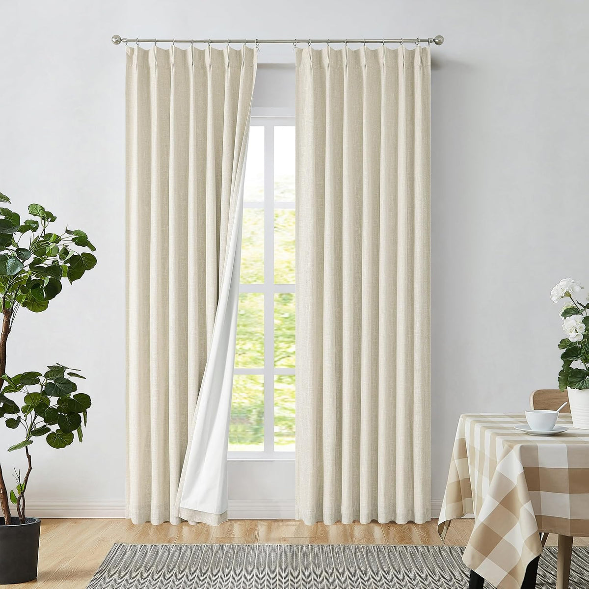 Central Park Sand Pinch Pleat Blackout Curtain Panel with Hooks, 40"x102"x2 | with Full Blackout Liner, Linen Textured, Energy Efficient, Noise Reducing, Window Treatment Drape, Living Room Bedroom