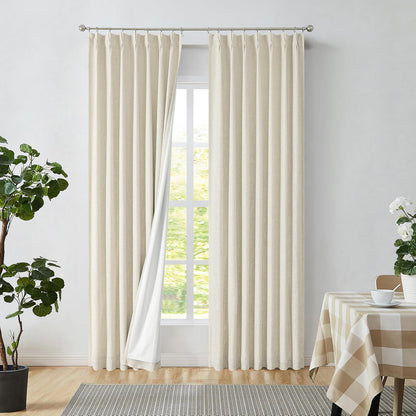 Central Park Sand Pinch Pleat Blackout Curtain Panel with Hooks, 40"x102"x2 | with Full Blackout Liner, Linen Textured, Energy Efficient, Noise Reducing, Window Treatment Drape, Living Room Bedroom