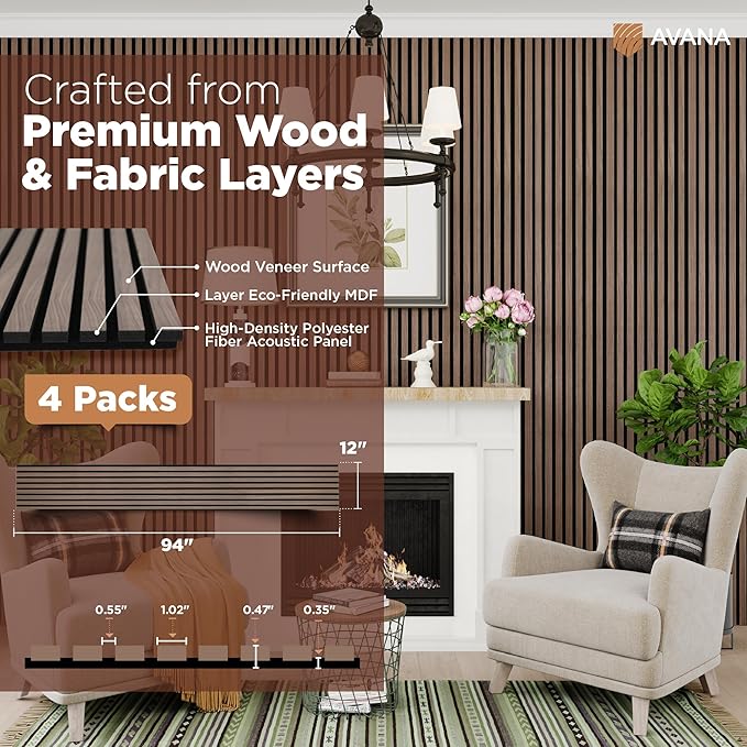 Avana Acoustic Wood Wall Panels – 94.4 X 12.6 Inch Walnut Acoustic Panels 4 PCs - Image 4