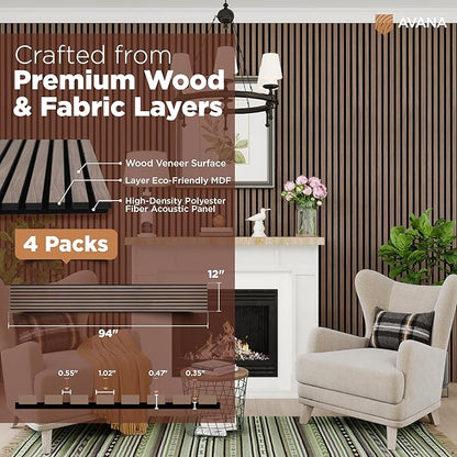 Avana Acoustic Wood Wall Panels – 94.4 X 12.6 Inch Walnut Acoustic Panels 4 PCs - Image 4