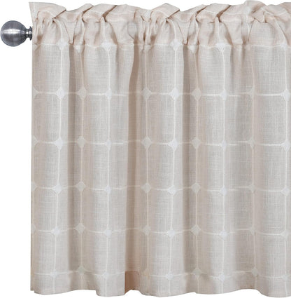 2 Pack Faux Linen Valance for Windows Light Filtering Plaid Curtain Valances Kitchen Living Room Rod Pocket Farmhouse Country Rustic Bathroom Small Window Treatment (52x18 inch, Light Beige)
