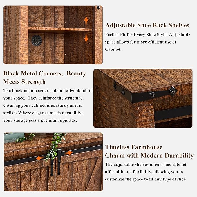 OKD Storage Cabinet with 2 Sliding Door, 7-Tier 62" Tall Farmhouse Entryway - Image 5