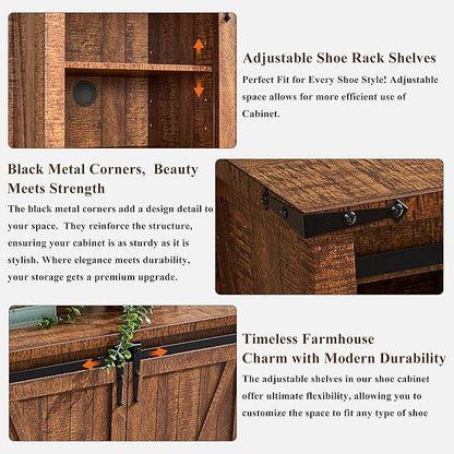 OKD Storage Cabinet with 2 Sliding Door, 7-Tier 62" Tall Farmhouse Entryway - Image 5