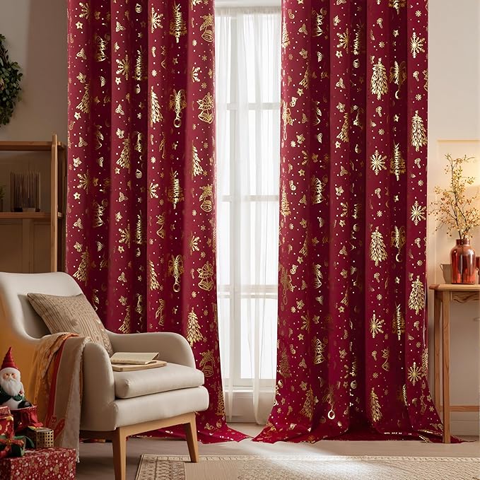 NICETOWN 2 Panels Christmas Red Curtains 42 x 84 Inch, Xmas Home Decor by NICETOWN