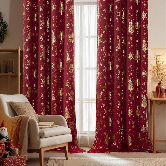 NICETOWN 2 Panels Christmas Red Curtains 42 x 84 Inch, Xmas Home Decor by NICETOWN