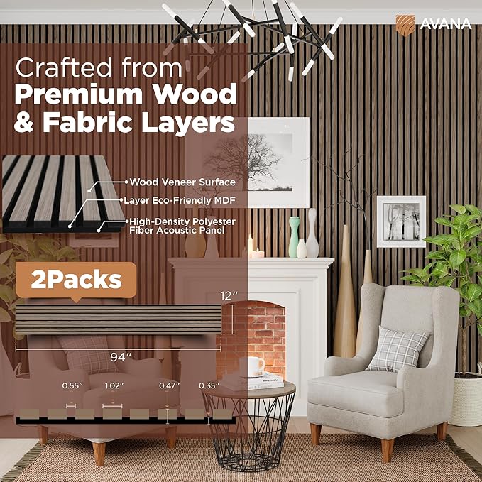Avana Acoustic Wood Wall Panels – 94.4 x 12.6 Inch Natural Walnut Acoustic - Image 4