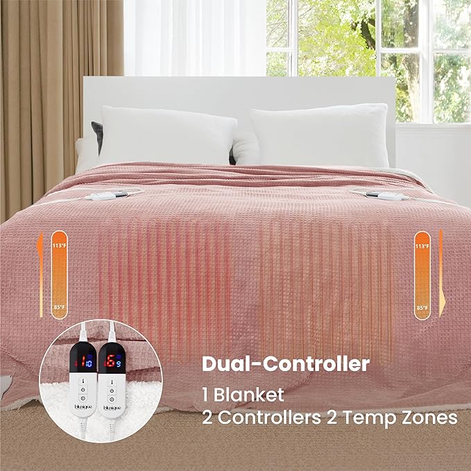 Heated Blanket Electric Blanket Queen Waffle, 84x90 Inches Dual Controllers - Image 4