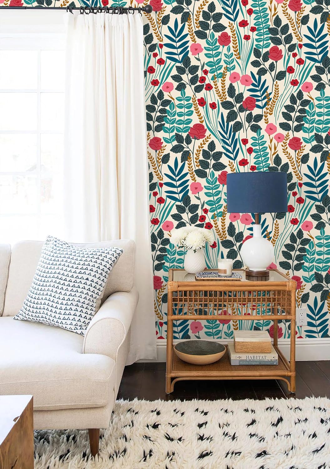 Floralplus Boho Wallpaper Peel and Stick Floral Wallpaper for Bathroom | Removable Renter Friendly Wallpaper Floral Tropical Leaf Contact Paper for Cabinet Home Decor, 17.5 x 118 in