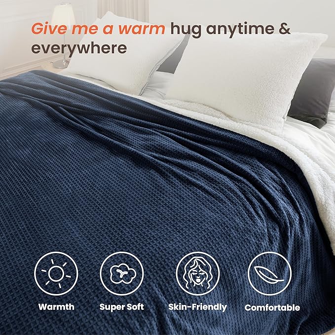 Heated Blanket Electric Blanket King Waffle, 90x100 Inches Sherpa Fleece Fast - Image 4