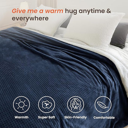Heated Blanket Electric Blanket King Waffle, 90x100 Inches Sherpa Fleece Fast - Image 4