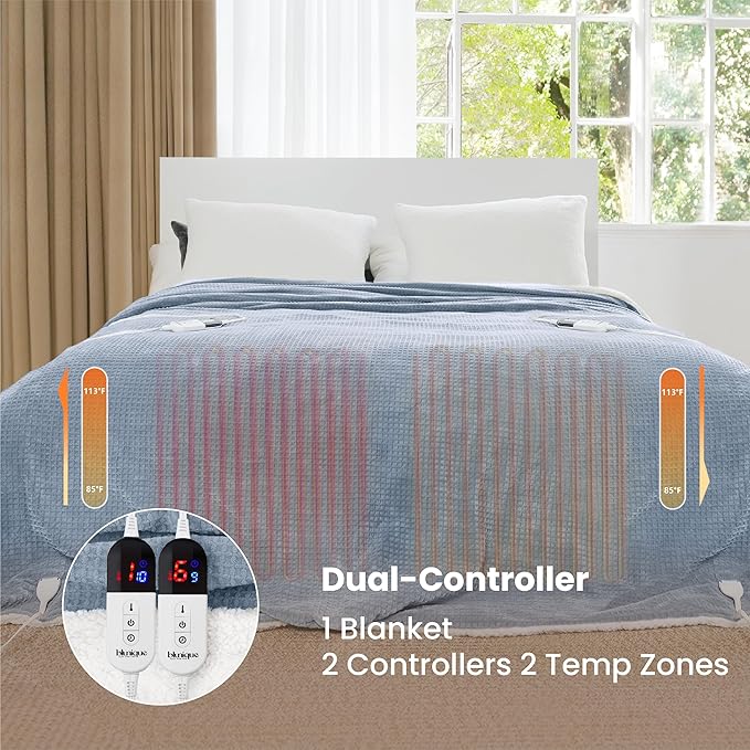Heated Blanket Electric Blanket King Waffle, 90x100 Inches Dual Controllers - Image 4