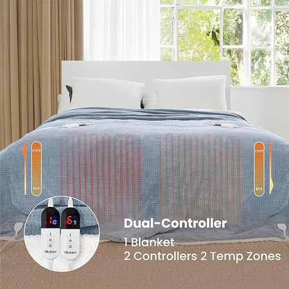 Heated Blanket Electric Blanket King Waffle, 90x100 Inches Dual Controllers - Image 4
