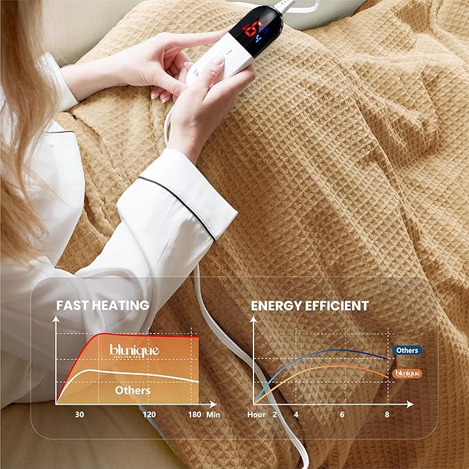 Heated Blanket Electric Throw Waffle, 50x60 Inches Sherpa Fleece Fast Heating - Image 4
