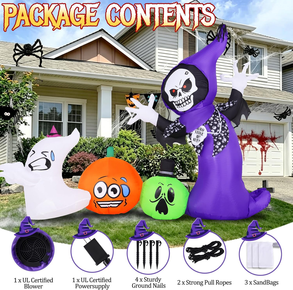 8FT Long Halloween Inflatables Outdoor Decorations with Built-in LED Lights