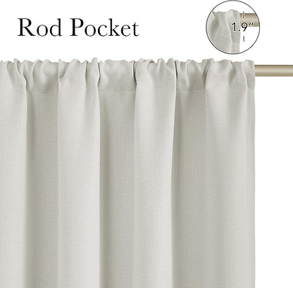 NICETOWN Natural Faux Linen Room Darkening Rod Pocket Curtains 63 inch Length - Image 2