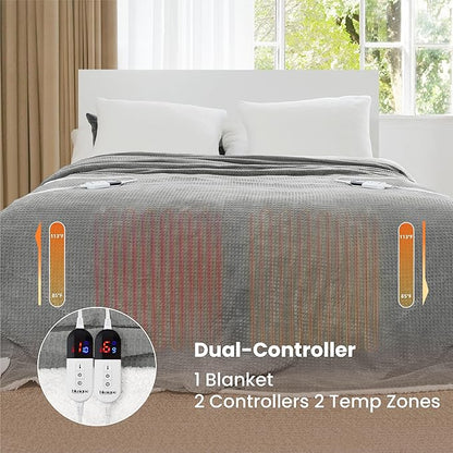 Heated Blanket Electric Blanket Queen Waffle, 84x90 Inches Sherpa Fleece Fast - Image 3