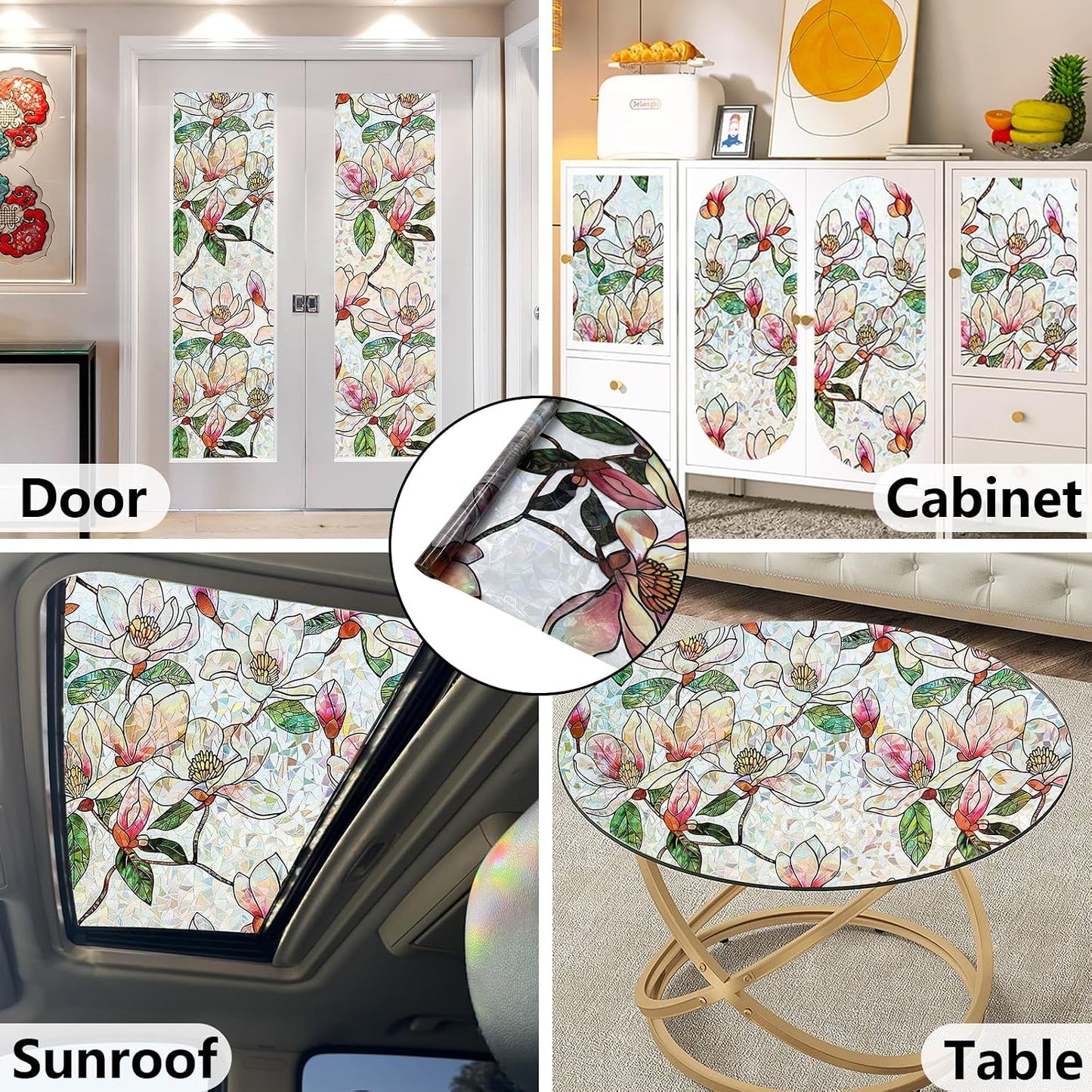 Window Privacy Film, Stained Glass Rainbow Stickers 17.5"x78.7" | 3D Colorful Static Cling Window Film, UV Blocking Heat Control Non-Adhesive, Day Night Privacy for Front Door Bathroom Office