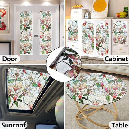 Window Privacy Film, Stained Glass Rainbow Stickers 17.5"x78.7" | 3D Colorful Static Cling Window Film, UV Blocking Heat Control Non-Adhesive, Day Night Privacy for Front Door Bathroom Office