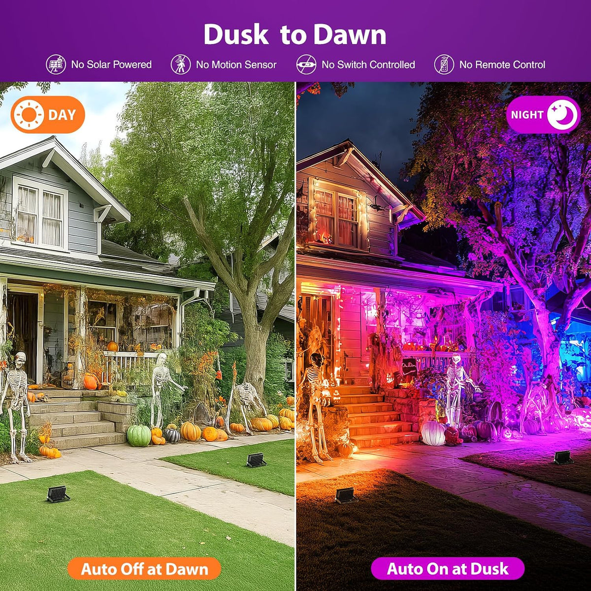 Onforu Orange and Purple Halloween Lights, 30W Dusk to Dawn Floodlight 2 Pack...
