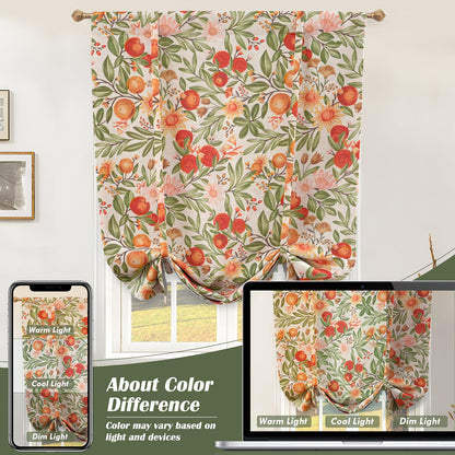 DriftAway Orange Harvest Double Layer Linen Blackout Tie Up Curtains Thermal Insulated Lined Balloon Roman Shade for Bathroom Cafe Autumn Fall Printed Vintage 25 Inch by 47 Inch Orange Coral Gold
