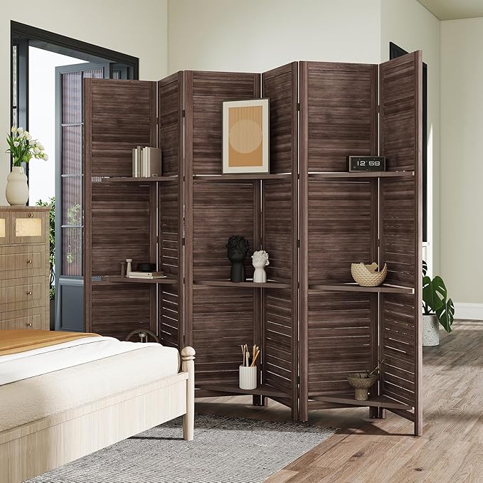 HOMCOM Room Divider, 6 Panel 67" Tall Wood Privacy Screen - Image 8