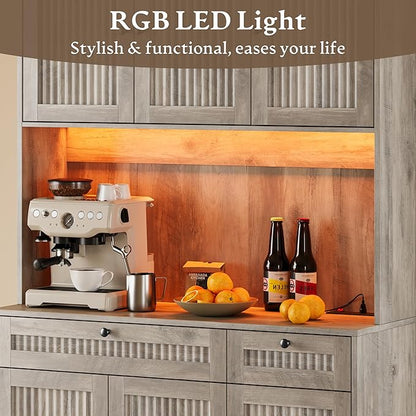 Pantry Cabinet with Charging Station and Light, Tall Kitchen Pantry Storage - Image 5