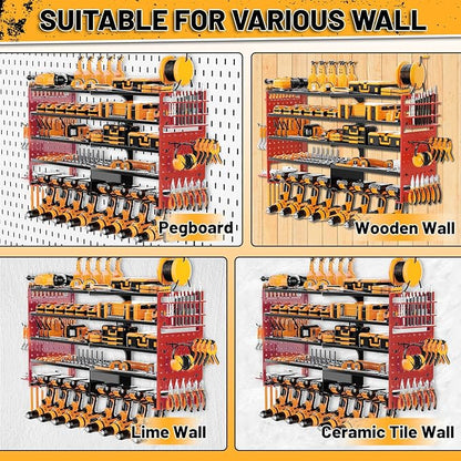 5 Layers Power Tool Organizer Wall Mount, Metal Cordless Tool Hanger Storage - Image 6