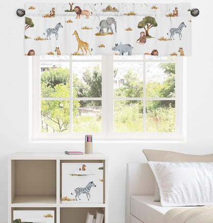 Sweet Jojo Designs Jungle Animals Window Treatment Valance Dark Hunter Green Yellow Grey Rust Orange Black and White Wildlife Safari Animal Gray Elephant Giraffe Lion Monkey Leopard Cheetah Zebra Bird