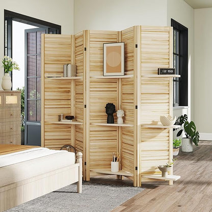 HOMCOM Room Divider, 5 Panel 67" Tall Wood Privacy Screen - Image 8