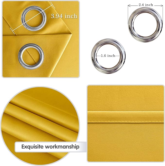 DWCN Yellow Curtains for Living Room, Room Darkening Grommet Thermal Blackout - Image 6