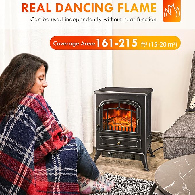 HOMCOM 22" Electric Fireplace Heater, Freestanding Fire Place Stove - Image 3