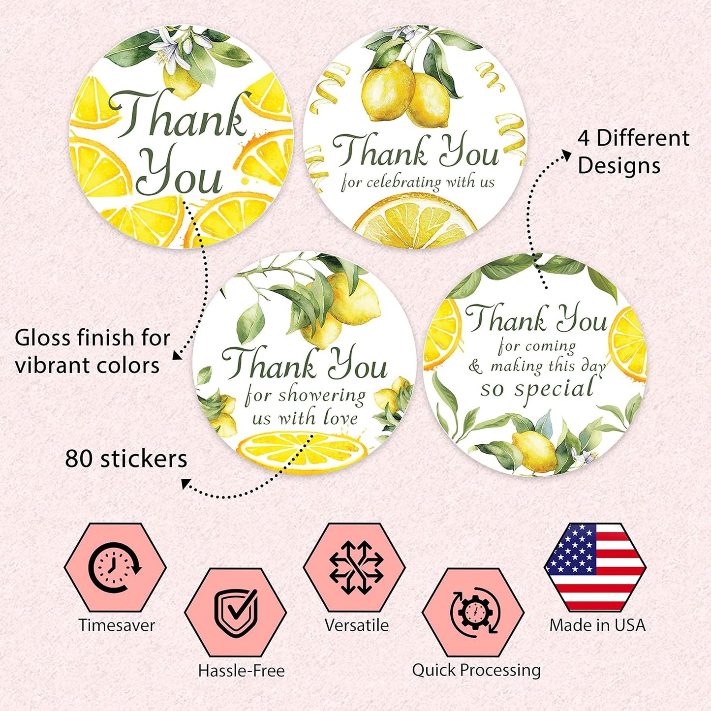 Thank You Baby Shower Stickers - Set of 80 Thank You for Coming Stickers, Preprinted Bridal Shower Stickers, Self Adhesive Flat Sheet 2 Inch Round Labels LemonTheme Party (Lemon)