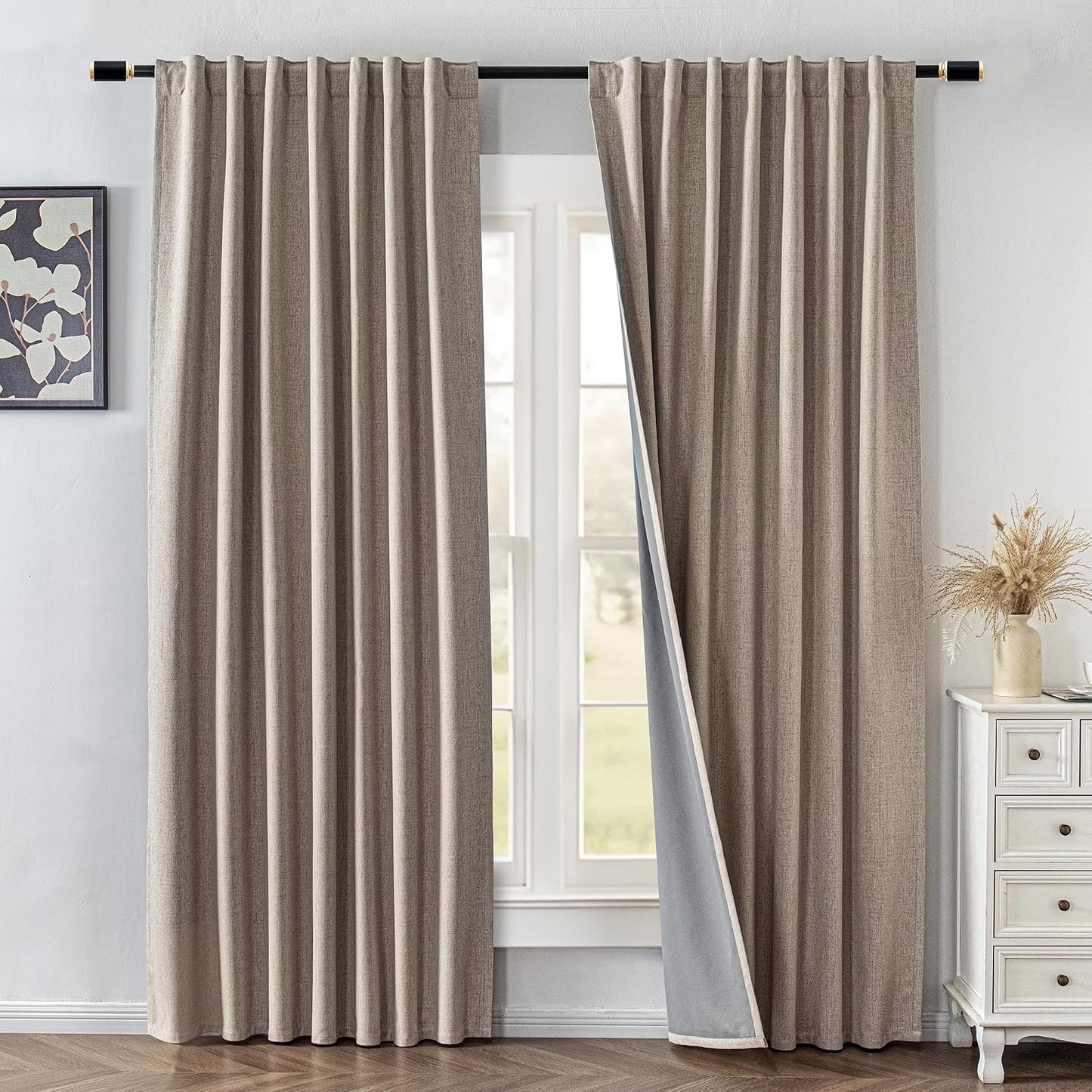 IGEMAEVE Blackout Curtains for Bedroom Rod Pocket Linen 52" W x 84" L | Living Room | Privacy | Room Darkening | Thermal | Insulated | Window Drape