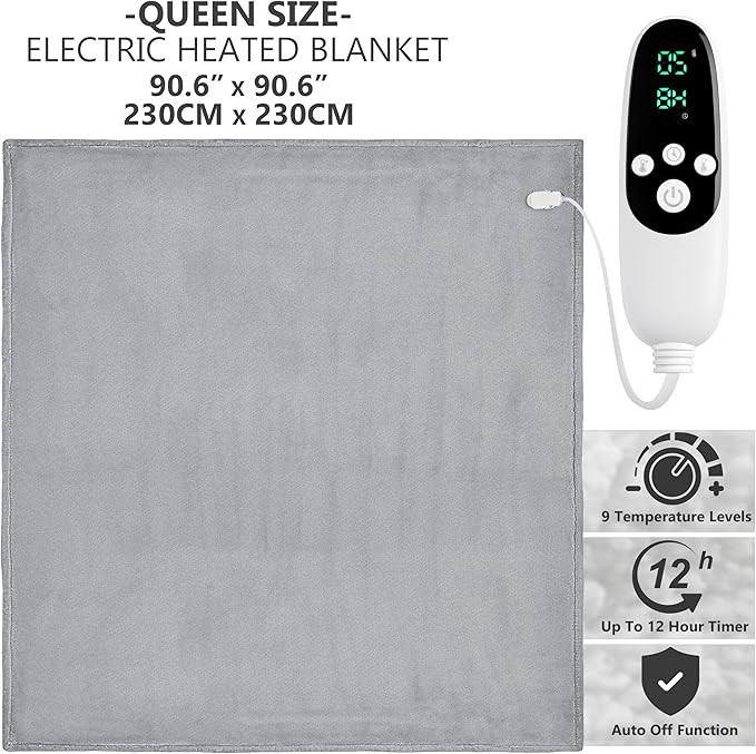 Heated Blanket Electric Luxurious Fleece Queen Blanket, 9 Heat Settings & 12H - Image 2