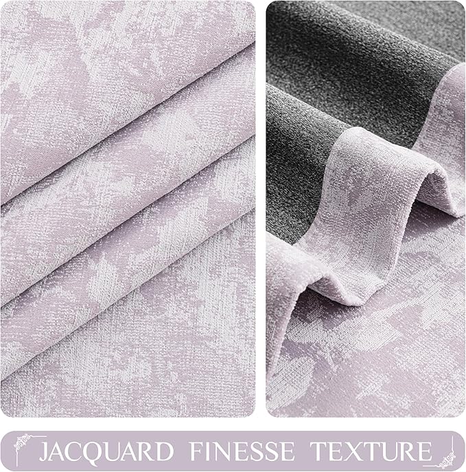 Beauoop Purple Floral Jacquard Blackout Curtains 84 Inches Long 2 Panels - Image 2