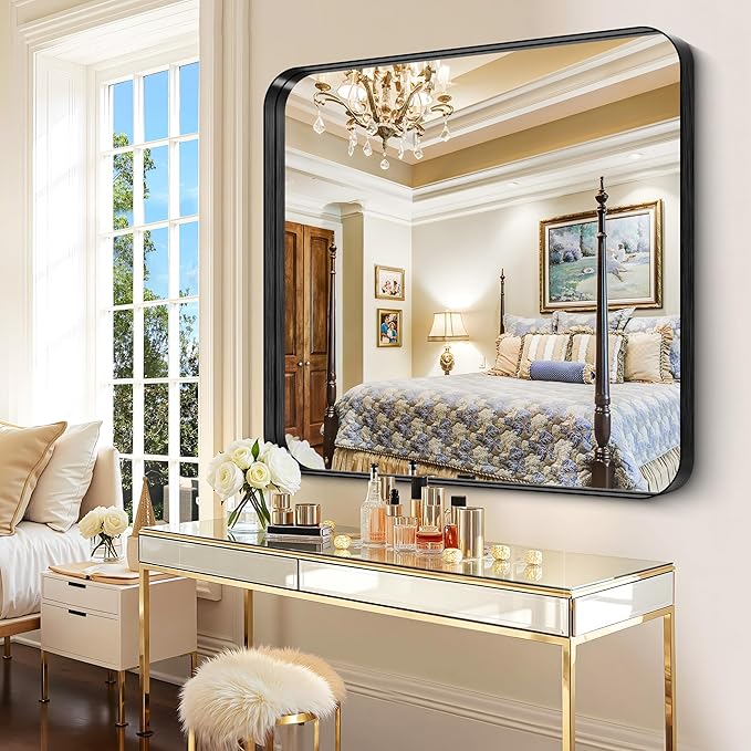 CIRCUMI Black Bathroom Mirror, Rounded Corner, Tempered Glass, Mirror - Image 4