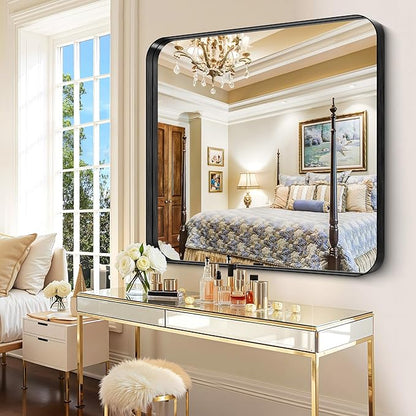 CIRCUMI Black Bathroom Mirror, Rounded Corner, Tempered Glass, Mirror - Image 4