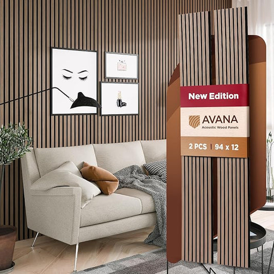 Avana Acoustic Wood Wall Panels – 94.4 x 12.6 Inch Smoke Walnut Acoustic Panels by AvanaHome