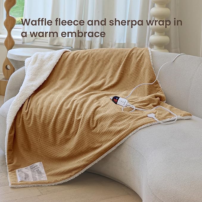 Heated Blanket Electric Throw Waffle, 50x60 Inches Sherpa Fleece Fast Heating - Image 2