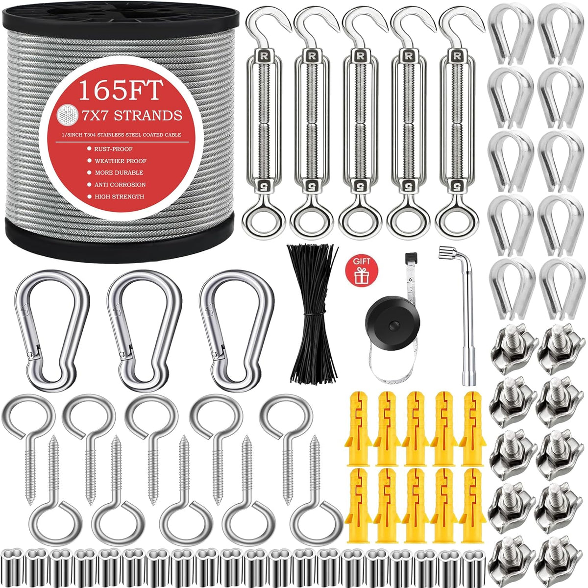 1/8" stainless steel cable,165ft wire rope,m5 turnbuckle kit, main product view