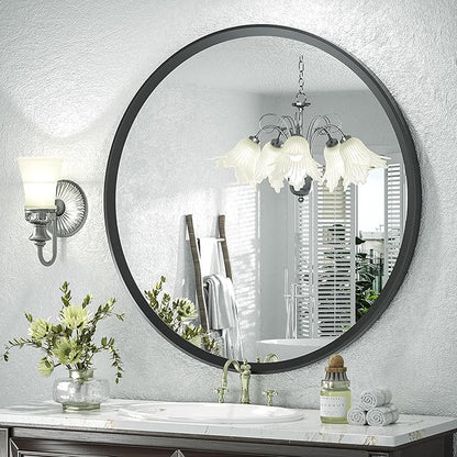 20 Inch Matte Black Round Mirror, Round Bathroom Vanity Mirror wilth Metal Frame by GOLOMO