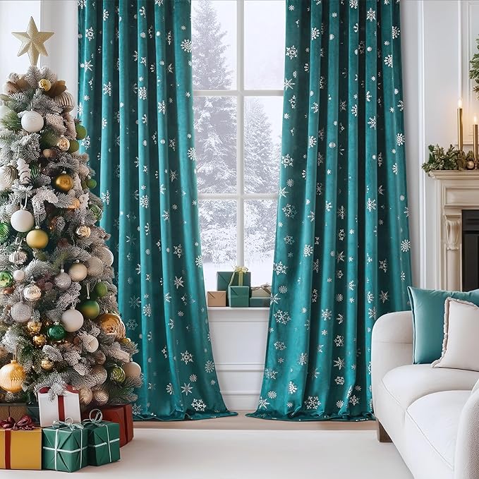 FMFUNCTEX Snowflake Christmas Velvet Blackout Curtains - Image 8