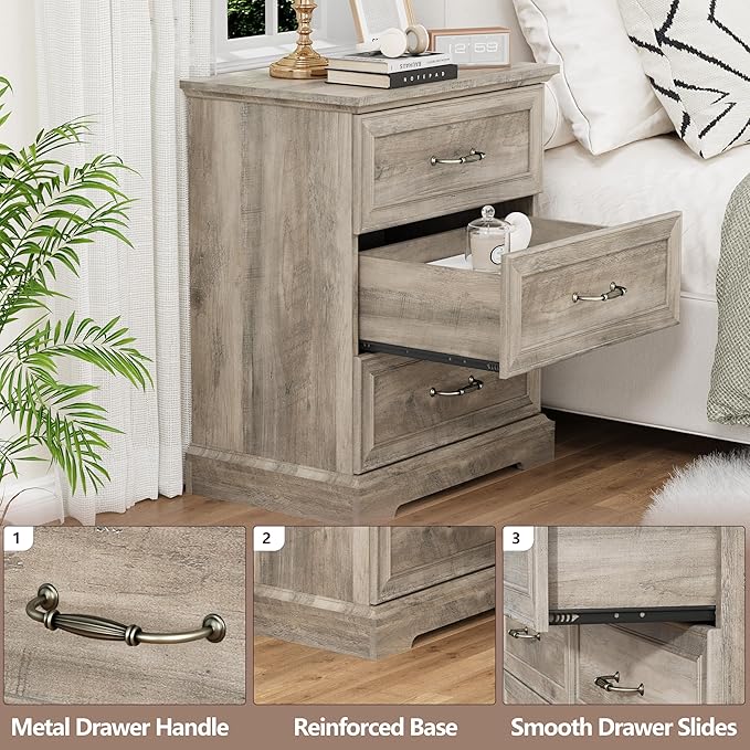 Nightstand with 3 Large Drawers, Rustic Farmhouse Wood Small Dresser, Bedside - Image 4