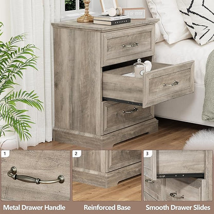 Nightstand with 3 Large Drawers, Rustic Farmhouse Wood Small Dresser, Bedside - Image 4
