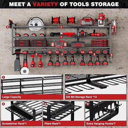48" Large Power Tools Organizer Wall Mount, 12 Drill Holder - Image 2