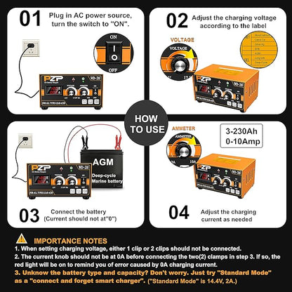 PZP 12V Manual Battery Charger Maintainer, 0 to 10A Arbitrarily Adjustable Car - Image 7