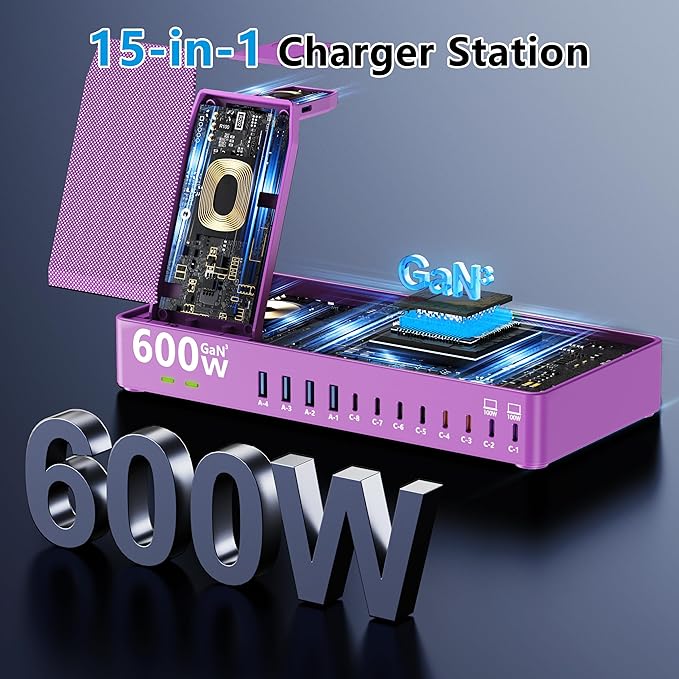 600w Charging Station for Multiple Devices, 15 in 1 Wireless Charger - Image 4