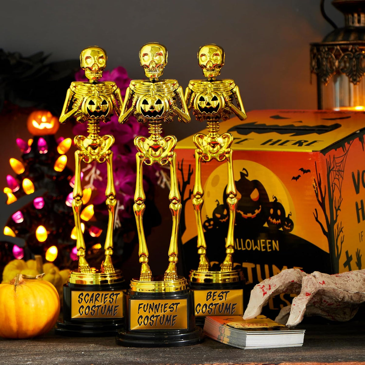 JOYIN Halloween Costume Contest Ballot Card Box, 4 PCS Trophy Awards Best Cos...
