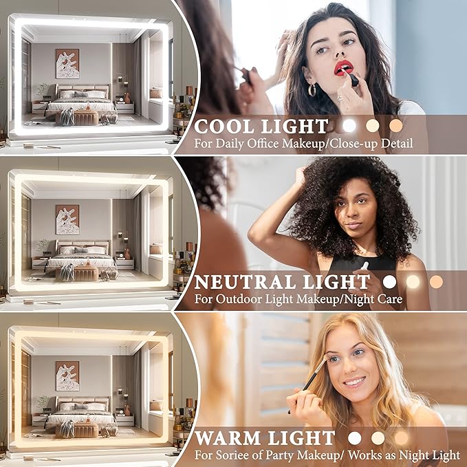 FENNIO Vanity Mirror with Lights 32"x22", Lighted Makeup Mirror, Large Vanity - Image 2