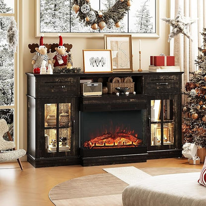 Fireplace TV Stand for 55–65 Inch TVs, 3-Sided Electric Fireplace by Bonnlo